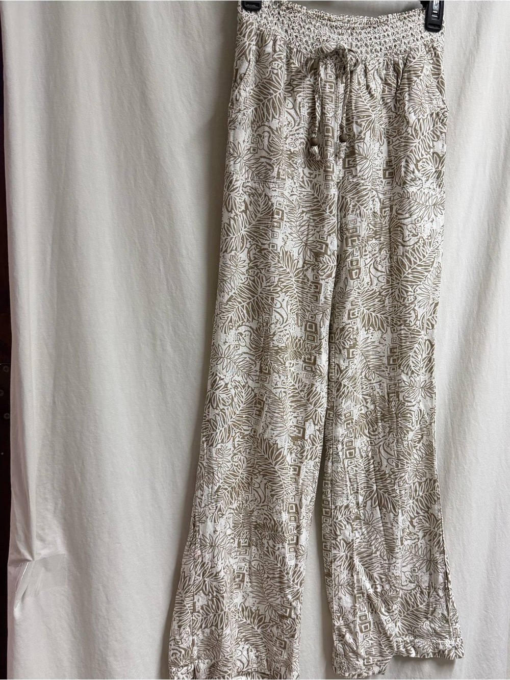 Cali 1850 Women's Palm Leaf Linen Blend Elastic Waist Pull On Beach Pant - XS - Picture 3 of 12